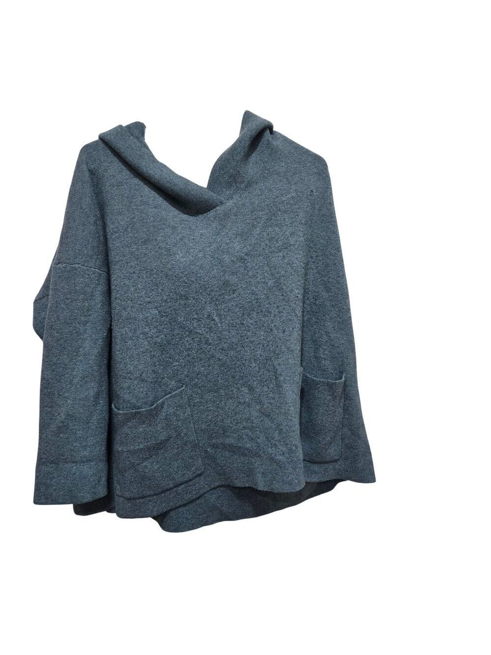 J Jill 2X Teal Hooded Knit Sweater Pockets Cozy Casual